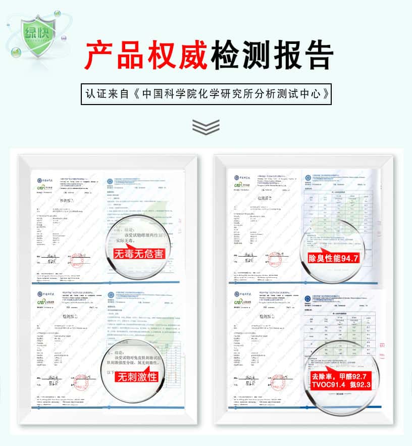 產(chǎn)品權(quán)威檢測報(bào)告，認(rèn)證來自《中國科學(xué)院化學(xué)研究所分析測試中心》